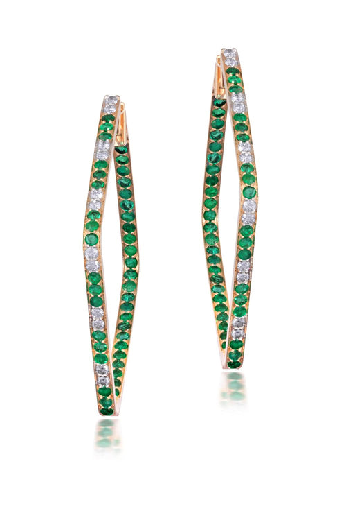 Emerald Rhombus 18KT Gold Diamond Hoops