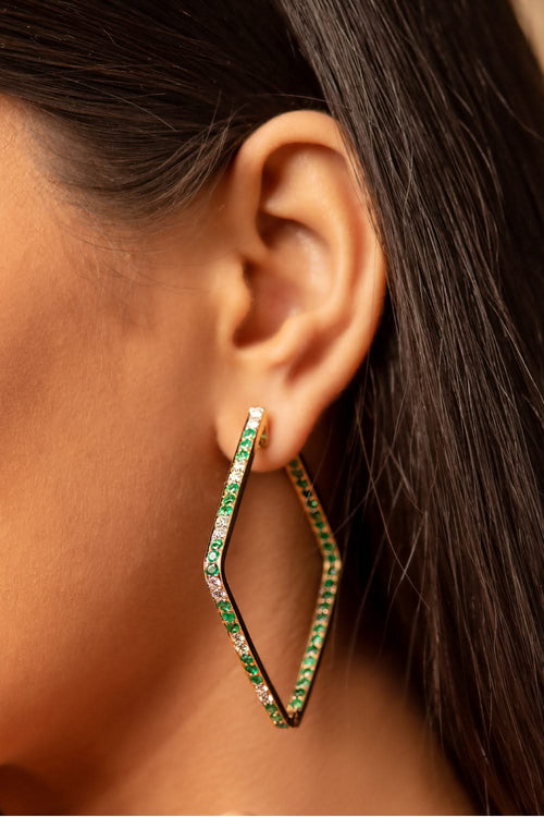 Emerald Rhombus 18KT Gold Diamond Hoops