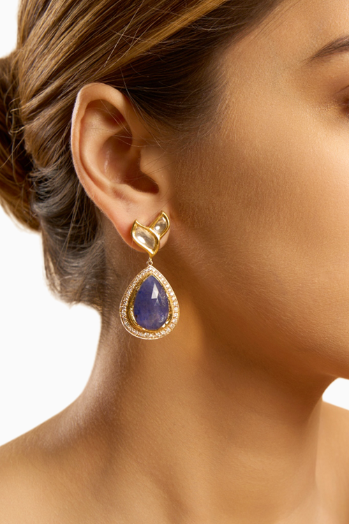 Tanzanite Leaf Uncut Diamond Earrings
