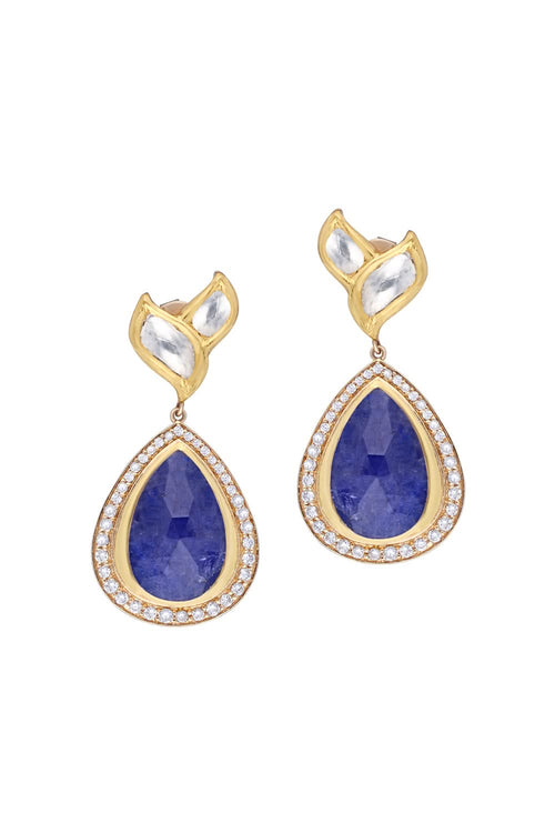 Tanzanite Leaf Uncut Diamond Earrings