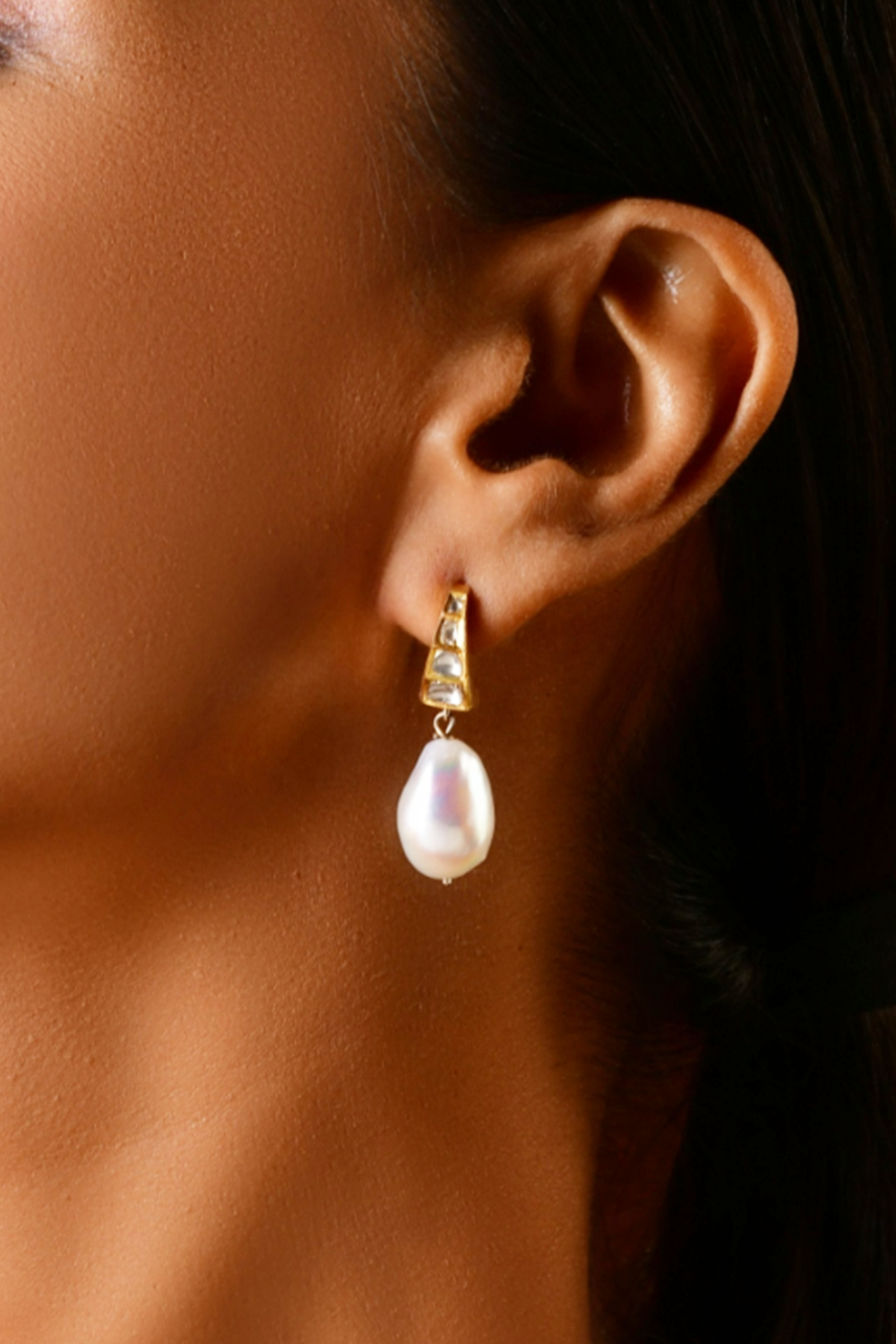 Uncut Diamond Baroque Pearl Earrings