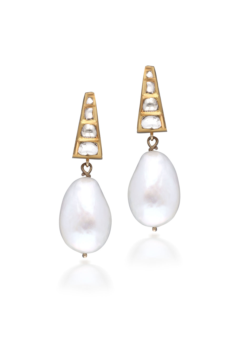 Uncut Diamond Baroque Pearl Earrings
