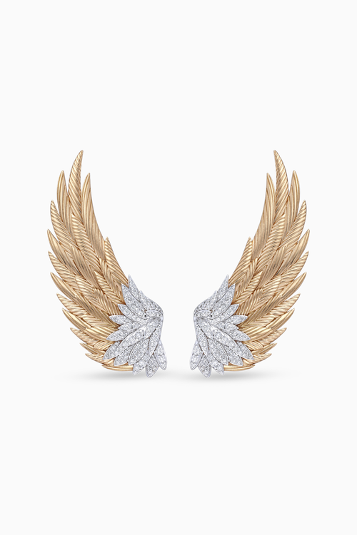 Large Gold and Diamond Gilded Angel Earrings