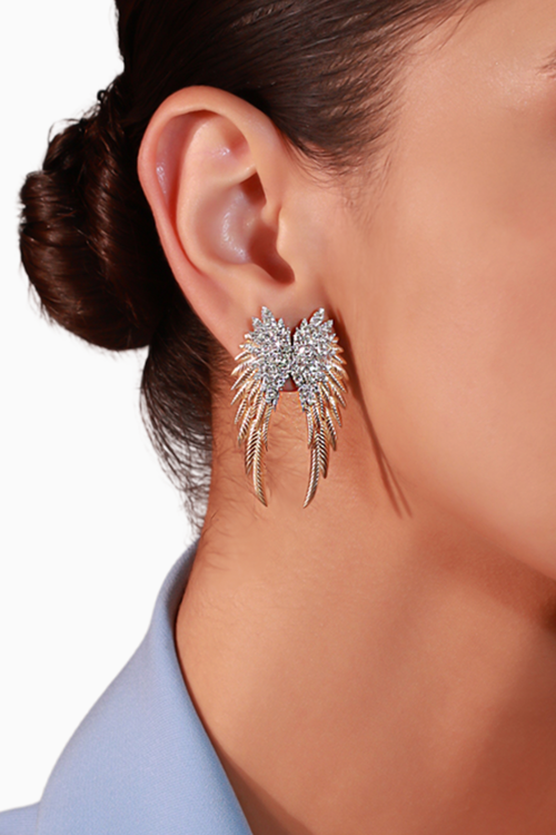 Double Wing Textured Gold and Diamonds Earrings