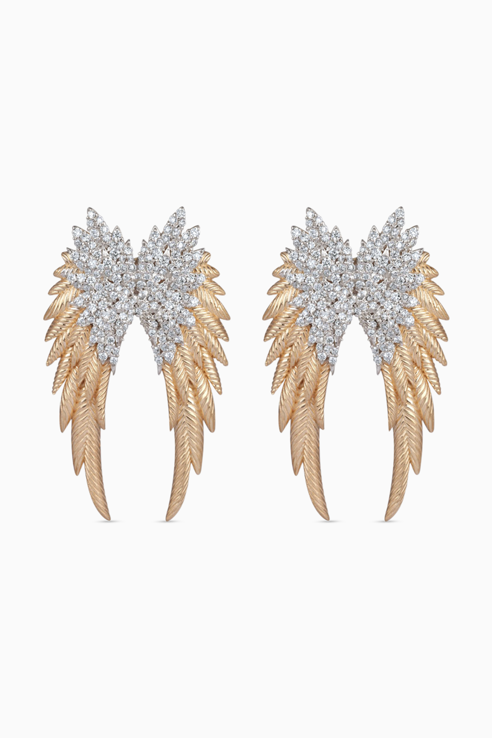 Double Wing Textured Gold and Diamonds Earrings