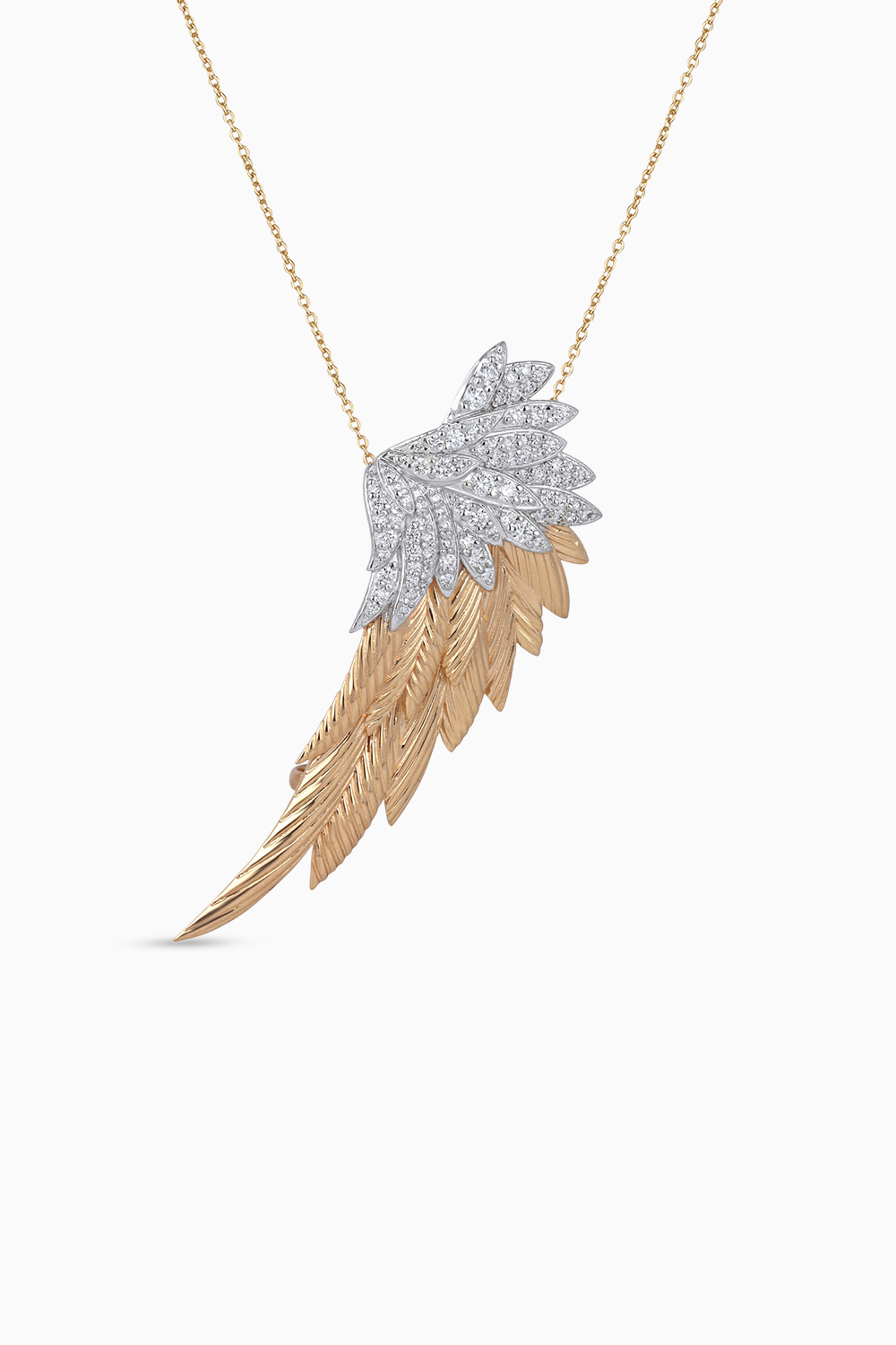 Textured Gold and Diamonds Winged Pendant with Thin Chain