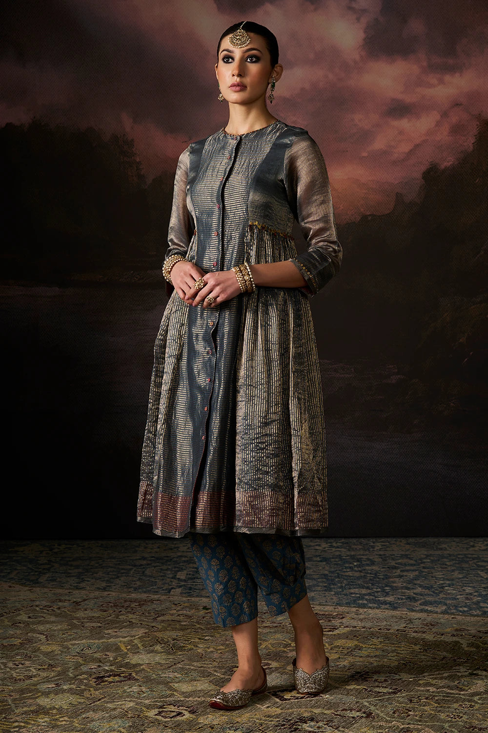 Hina Rust Teal Kurta Set