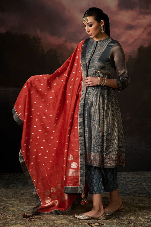 Hina Rust Teal Kurta Set