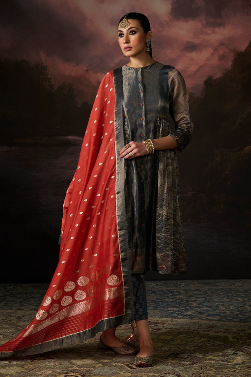 Hina Rust Teal Kurta Set