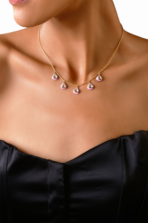 Delicate Enamel Uncut Diamond Necklace