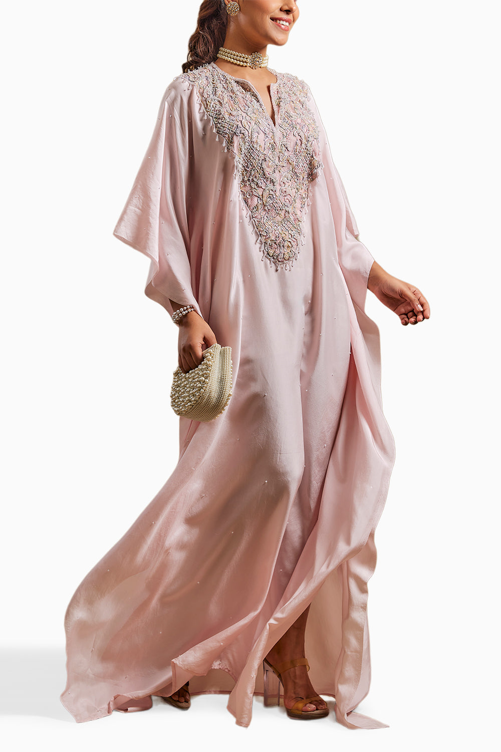 Baby Pink Shazia Embellished Kaftan