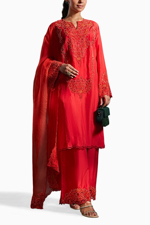 Red Advika Embellished Kurta Set