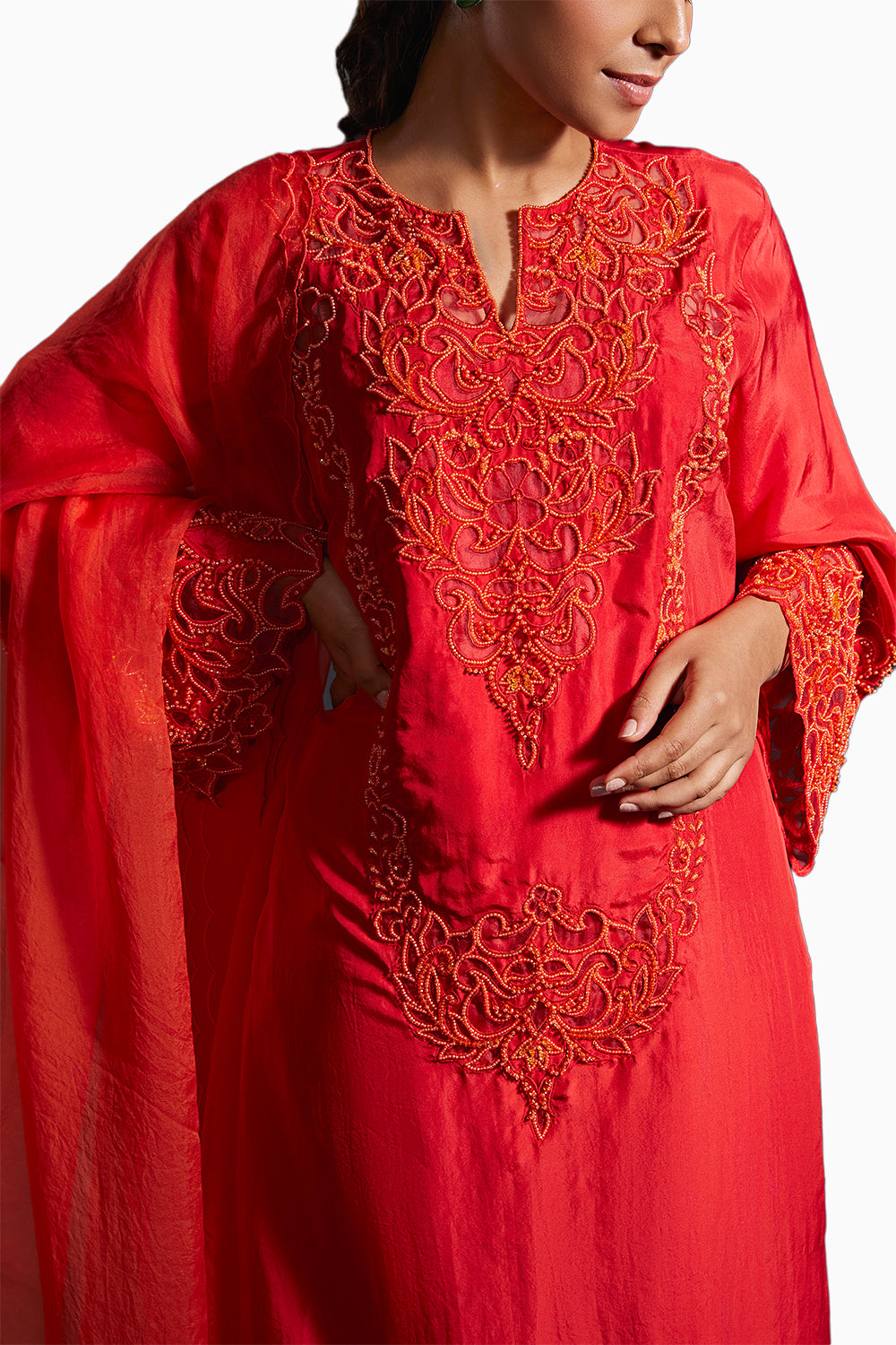 Red Advika Embellished Kurta Set