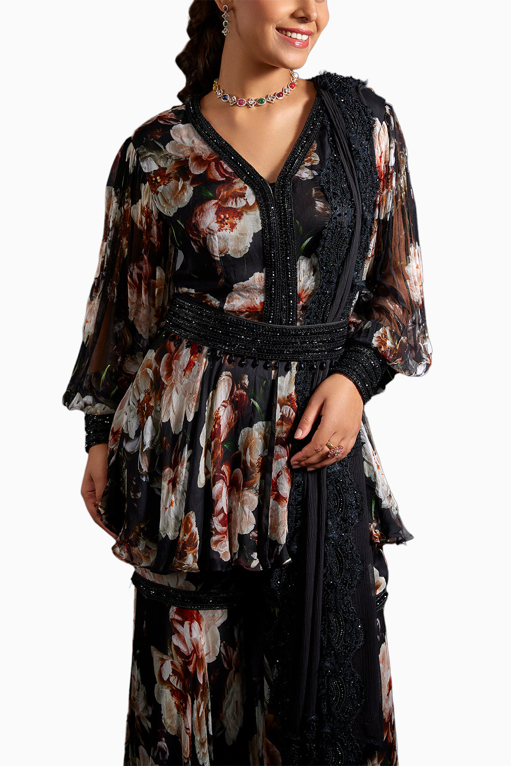 Black Latifa Printed Kurta Set