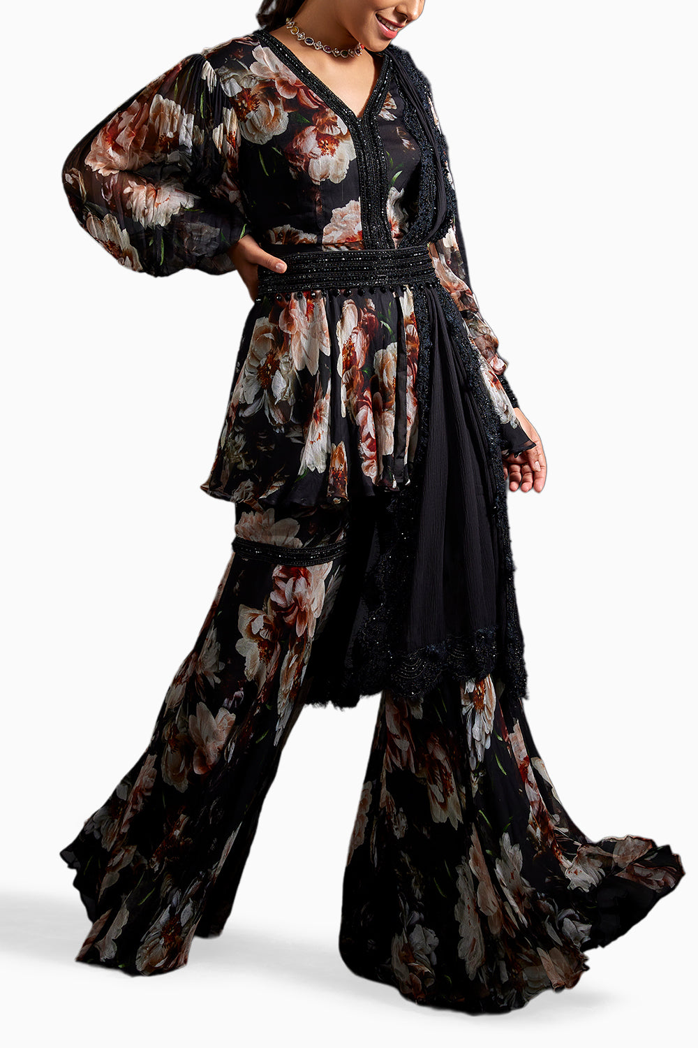 Black Latifa Printed Kurta Set