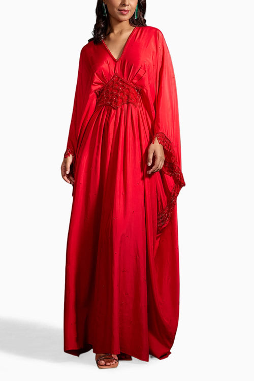 Red Fareeha Embellished Kaftan