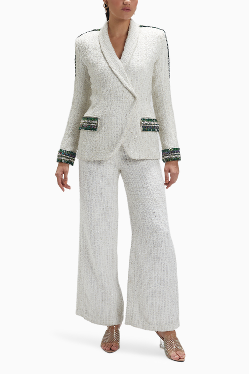 White Tweed Double Breasted Blazer And Pants