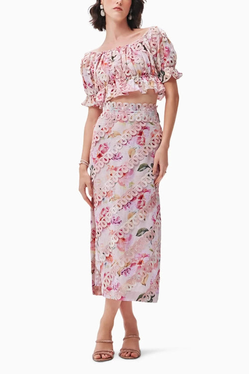Alessia Pink Top with Skirt Set