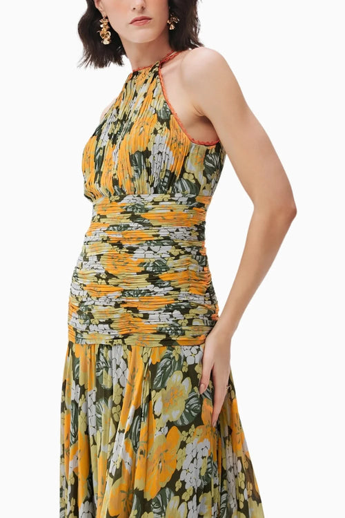 Ksenia Yellow Crinkle Dress