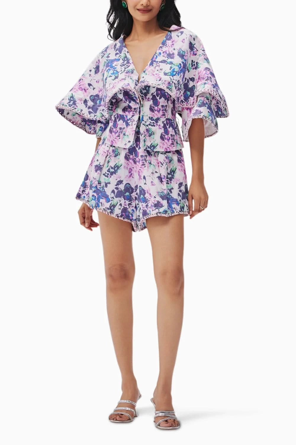 Anais Purple Cape Jacket with Shorts Set