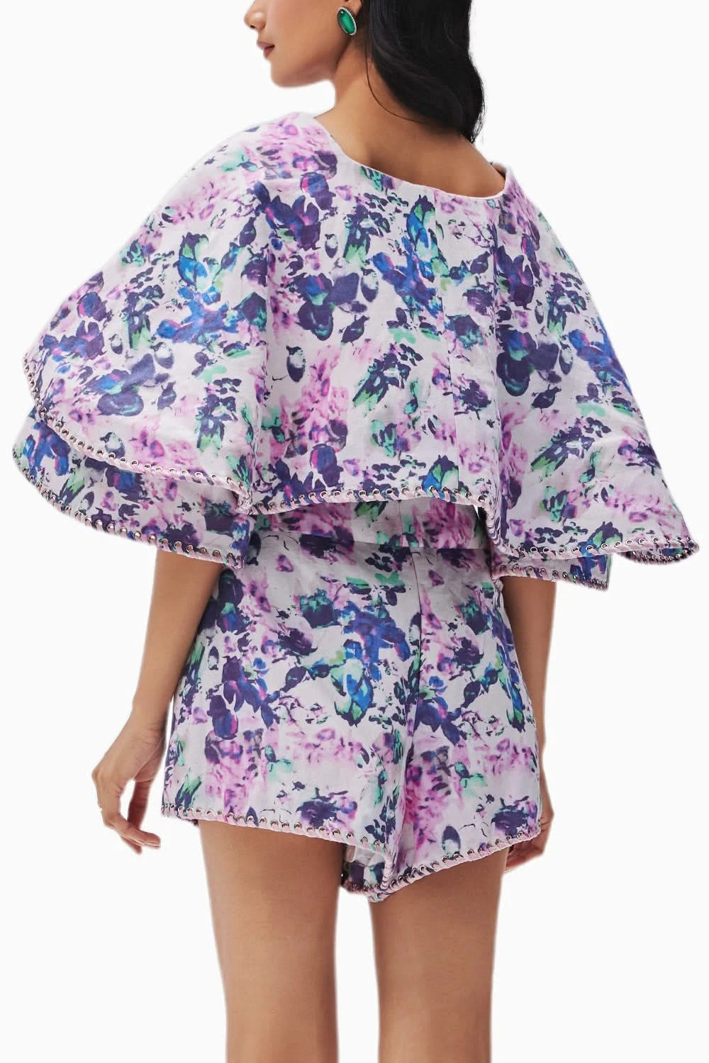 Anais Purple Cape Jacket with Shorts Set