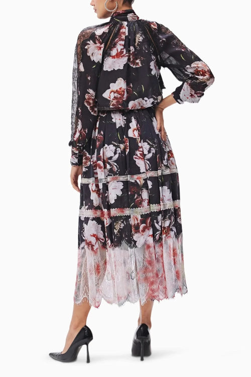 Galina Black Tie-Up Top with Skirt Set