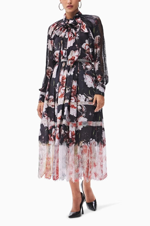 Galina Black Tie-Up Top with Skirt Set