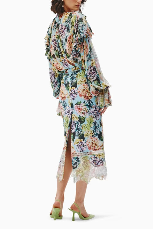 Juna Blue Ruffle Top With Skirt Set