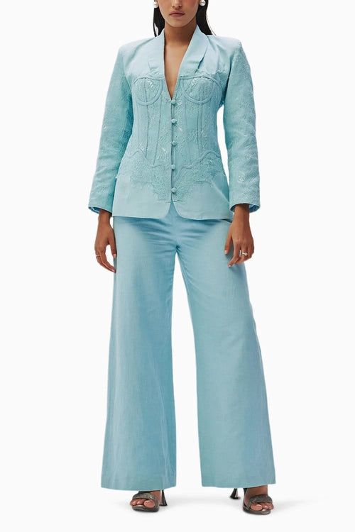 Kate Blue Lace Blazer Set