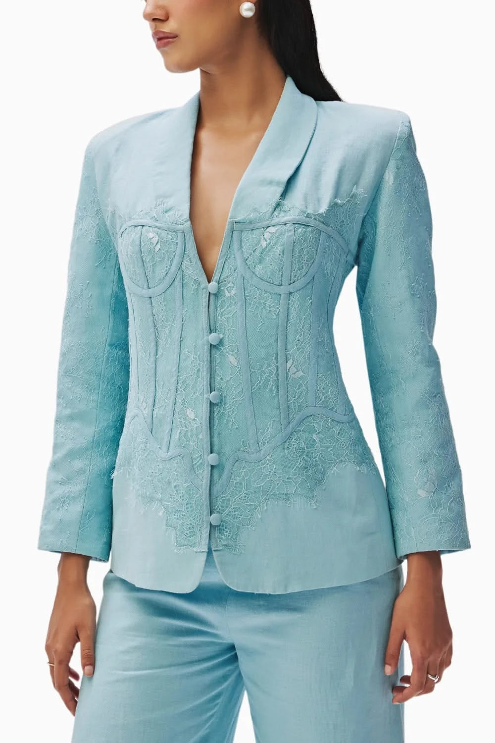 Kate Blue Lace Blazer Set