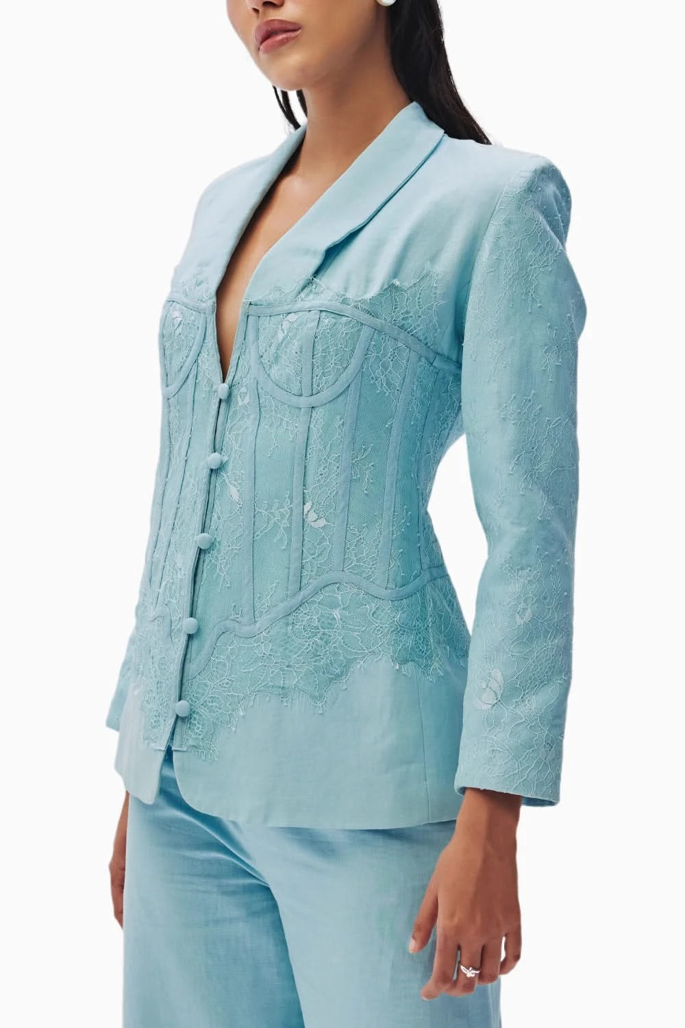 Kate Blue Lace Blazer Set