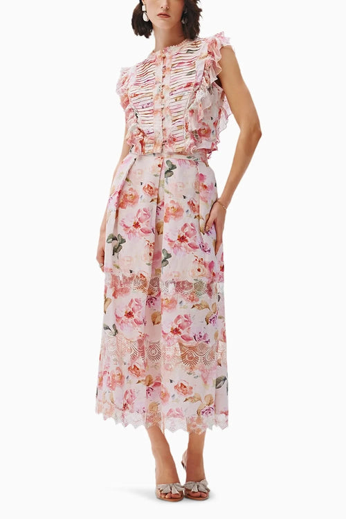 Saskia Pink Ruffle Top and Skirt Set