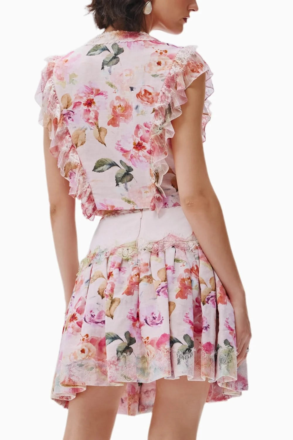 Ines Pink Printed Top and Skirt Set