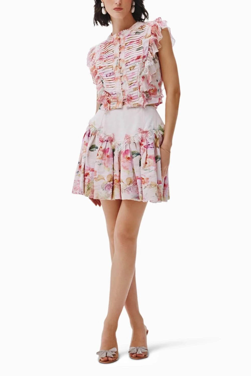 Ines Pink Printed Top and Skirt Set