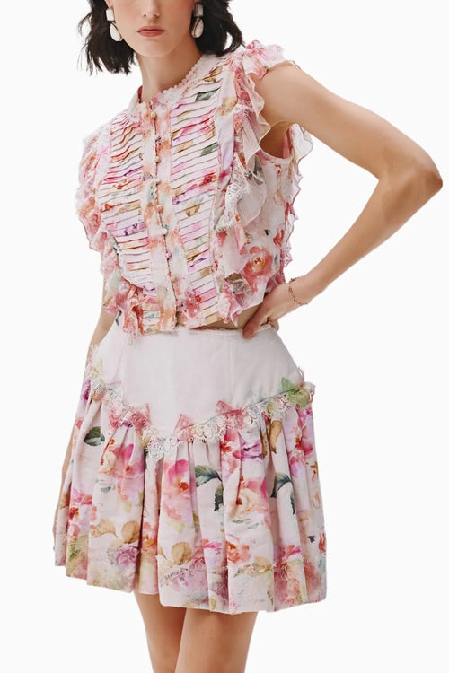 Ines Pink Printed Top and Skirt Set