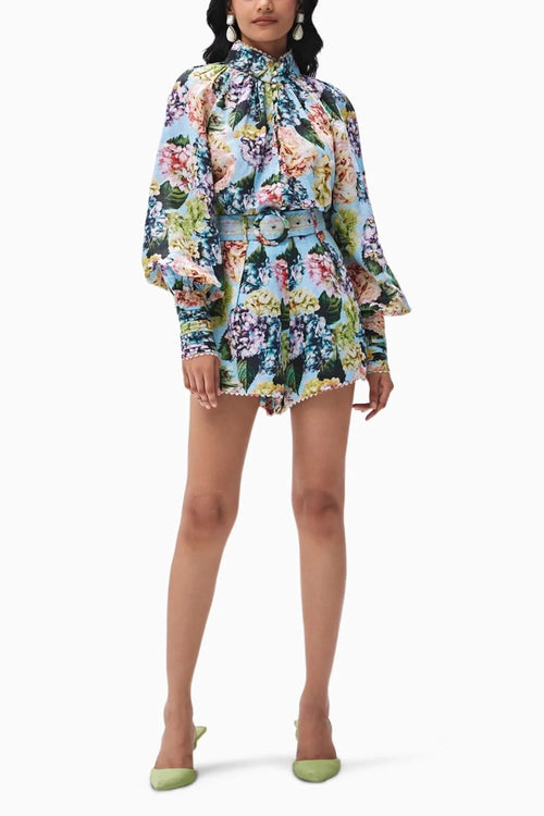 Yulia Blue Cotton Lace Top and Shorts Set