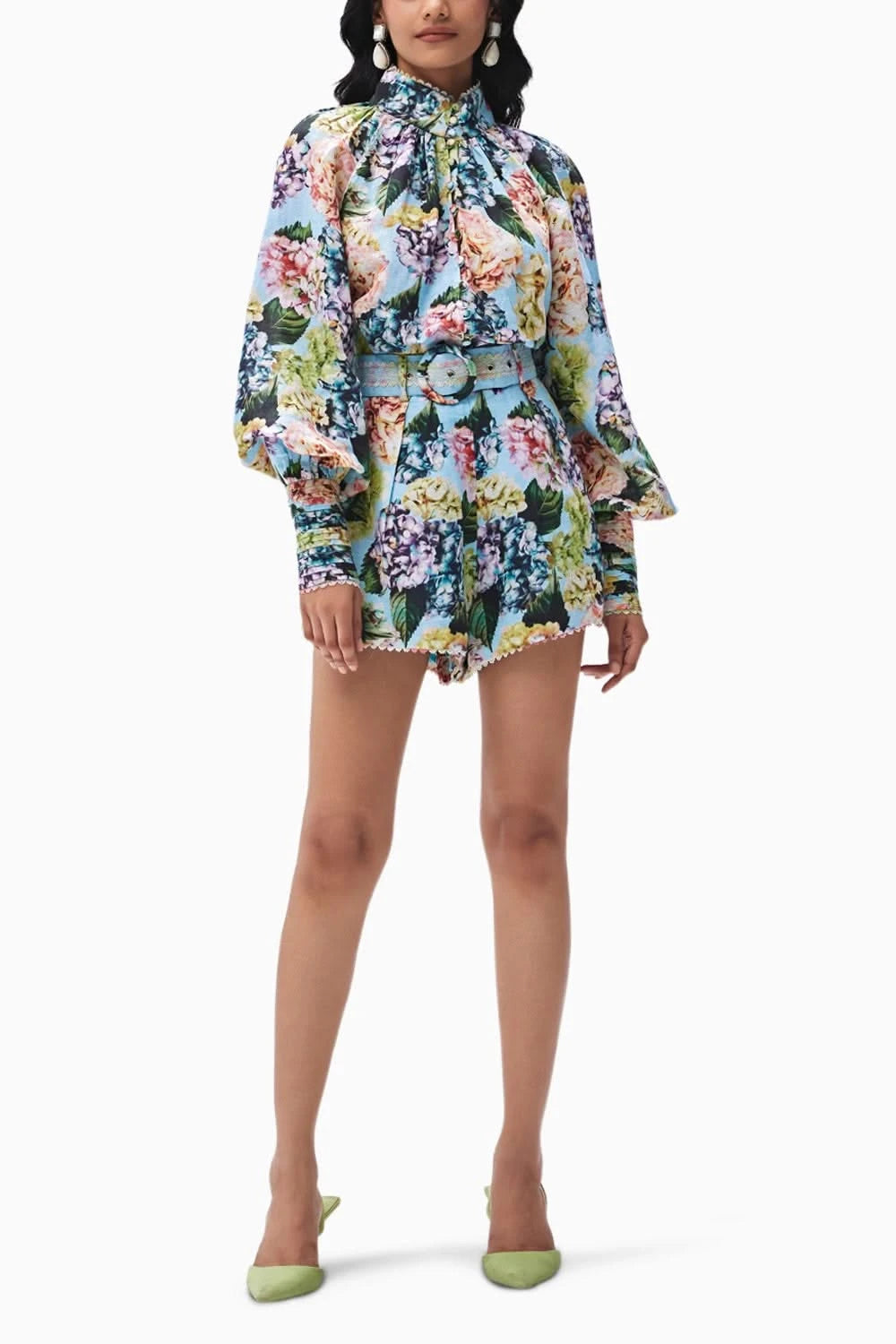 Yulia Blue Cotton Lace Top and Shorts Set