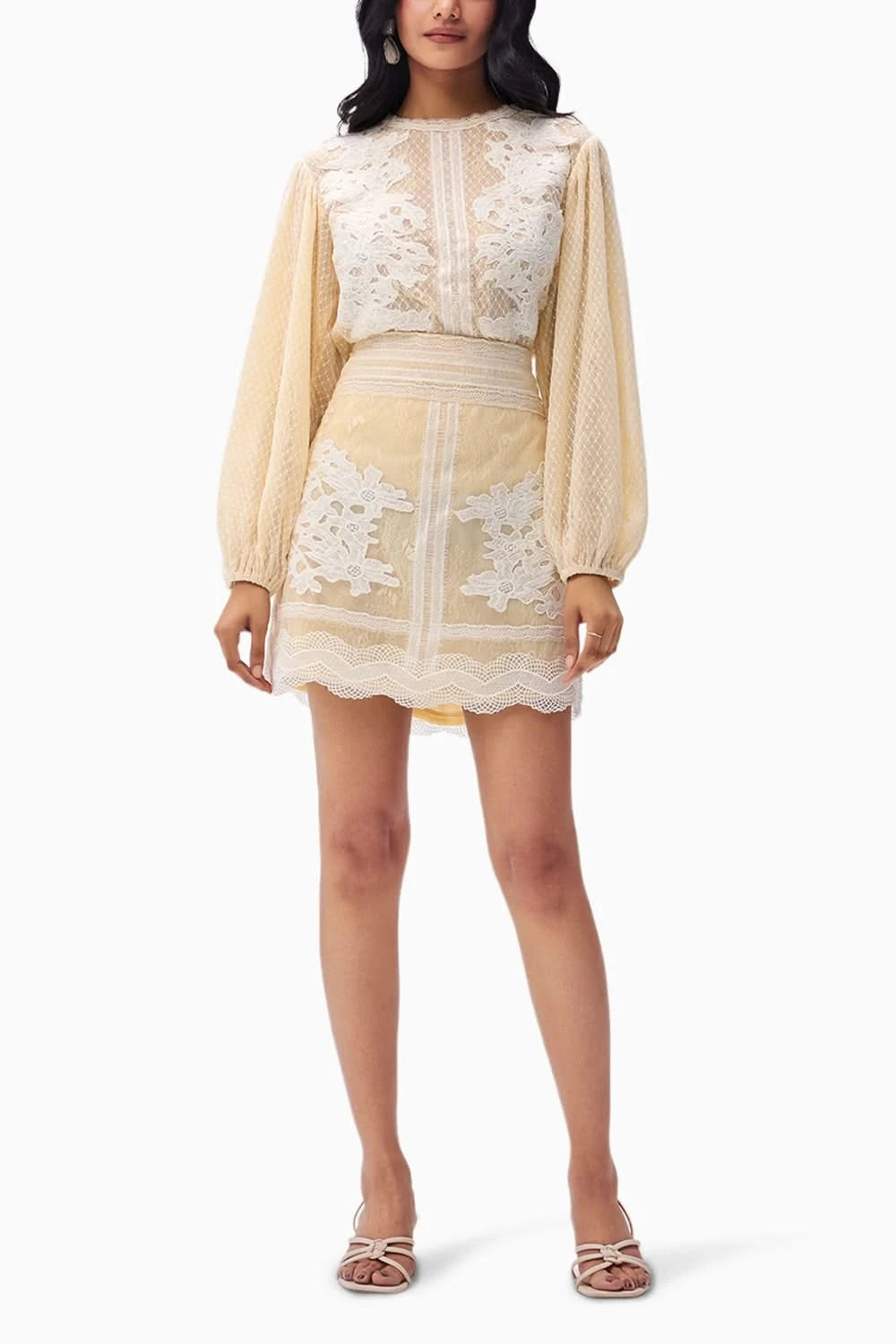 Nina Beige Lace Top and Skirt Set