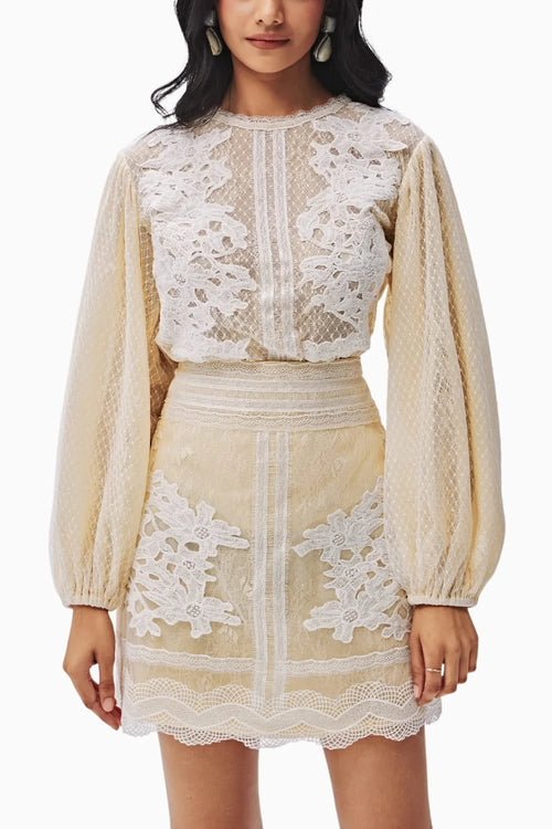 Nina Beige Lace Top and Skirt Set