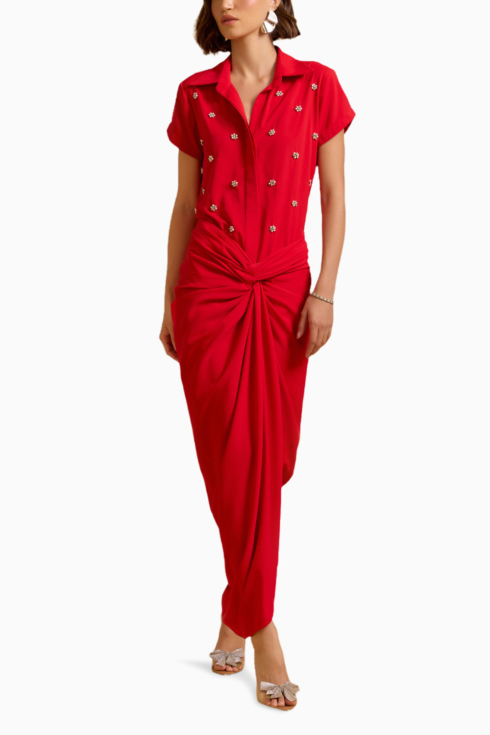 Crimson Tie Around Dhoti Set