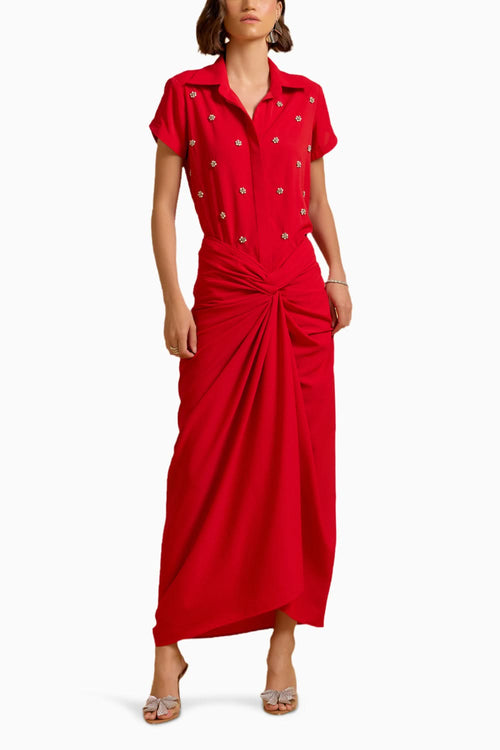 Crimson Tie Around Dhoti Set
