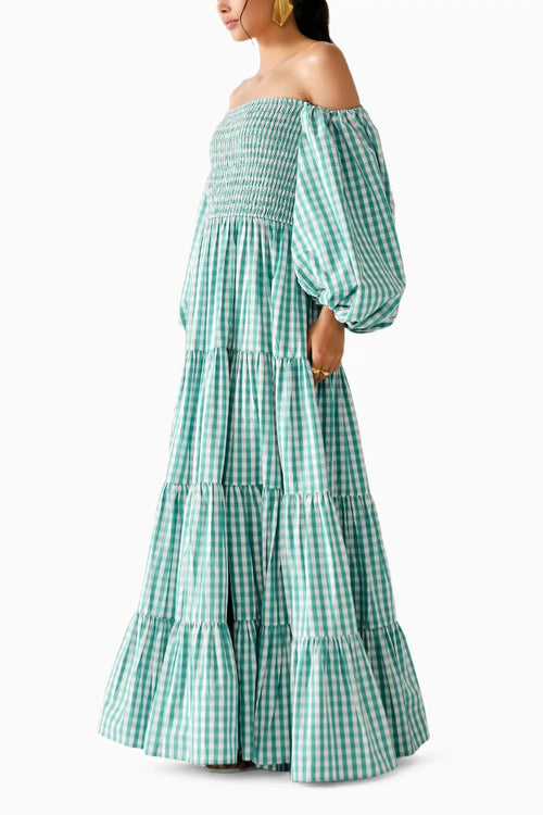 Beth Green-White Checks Dress