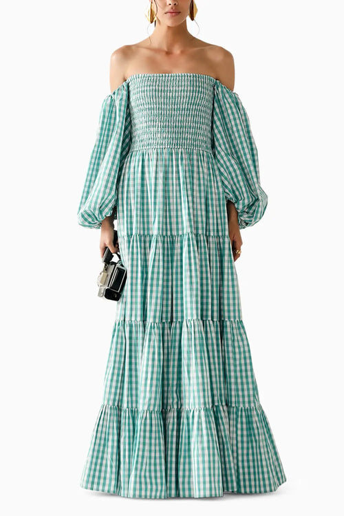 Beth Green-White Checks Dress
