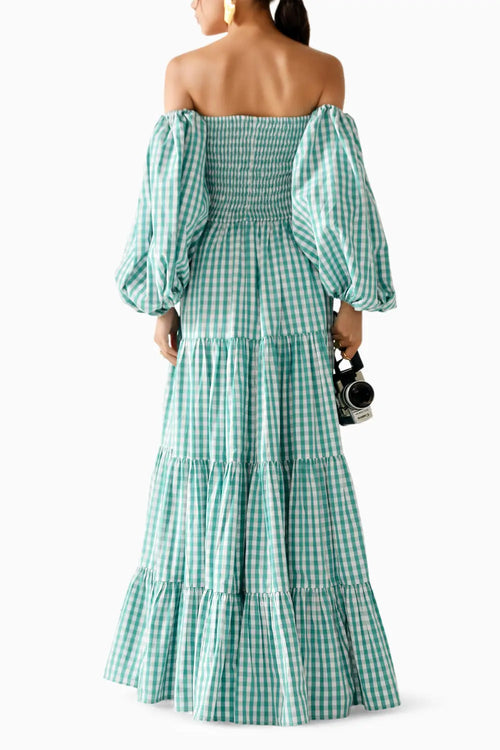 Beth Green-White Checks Dress