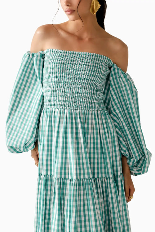 Beth Green-White Checks Dress