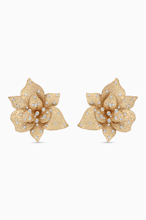 Lava textured 3D Oriental Lilies Diamond Studs