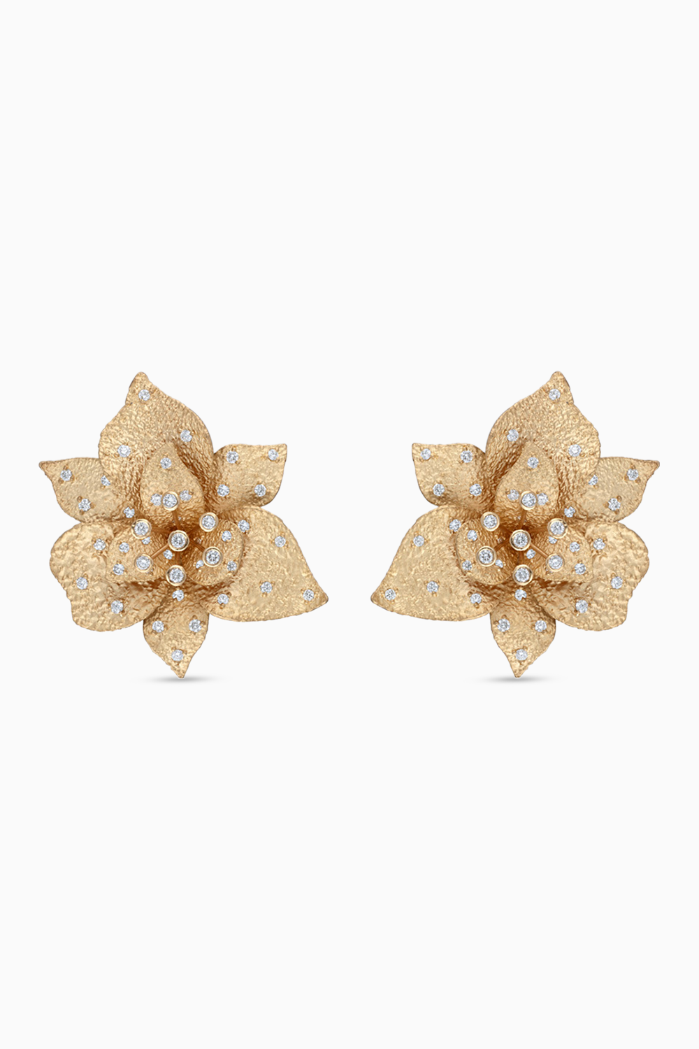 Lava textured 3D Oriental Lilies Diamond Studs