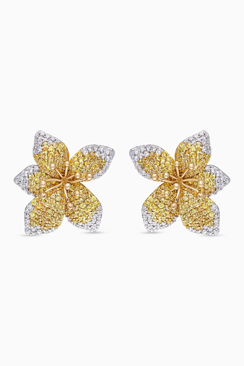 Yellow Sapphires and Diamond Floral Studs