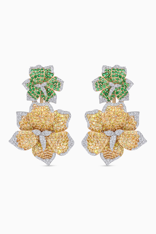 Yellow Sapphires and Tsavorite Floral Danglers