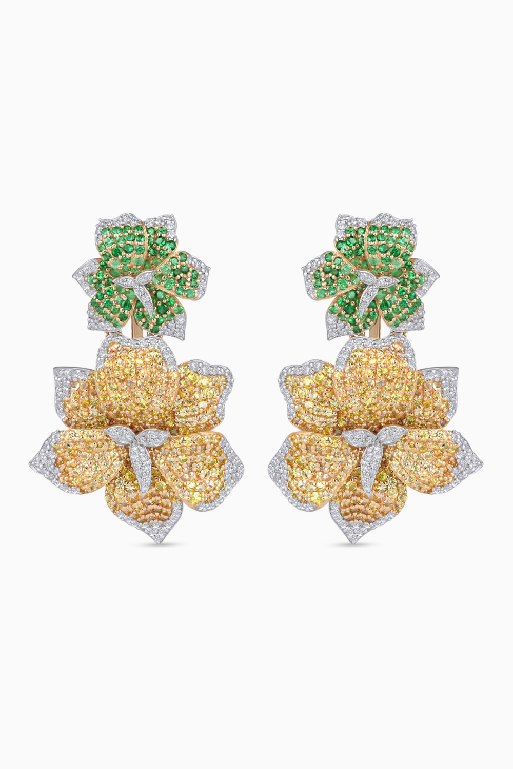 Yellow Sapphires and Tsavorite Floral Danglers